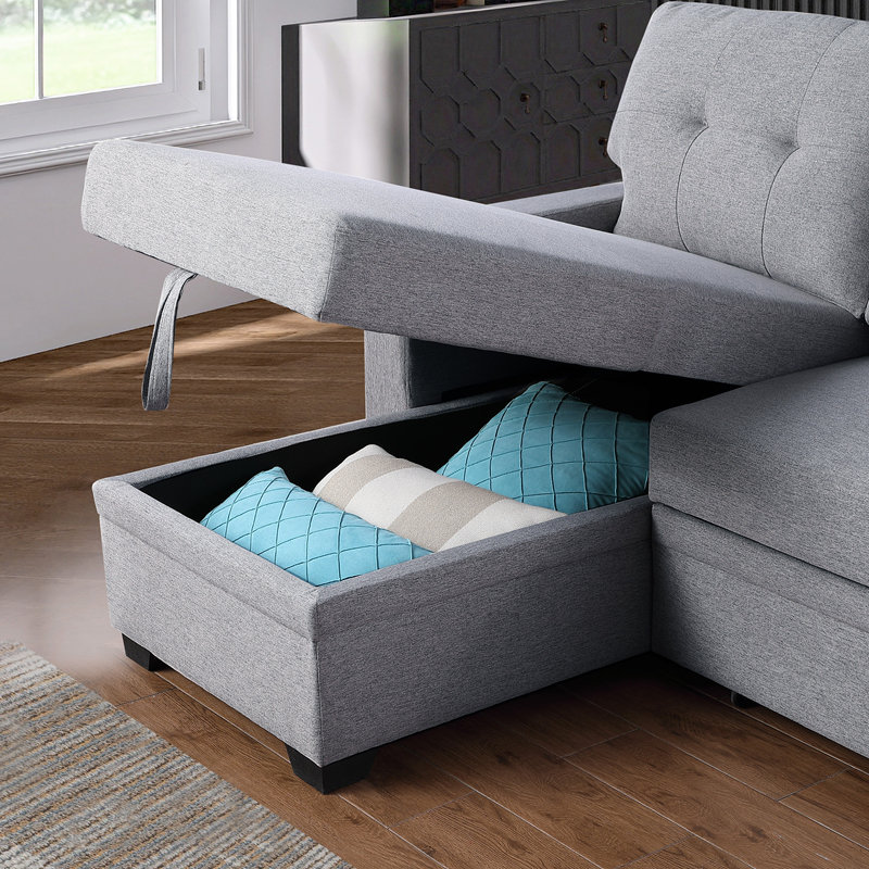 Upholstered Pull out Sectional Sofa with Chaise