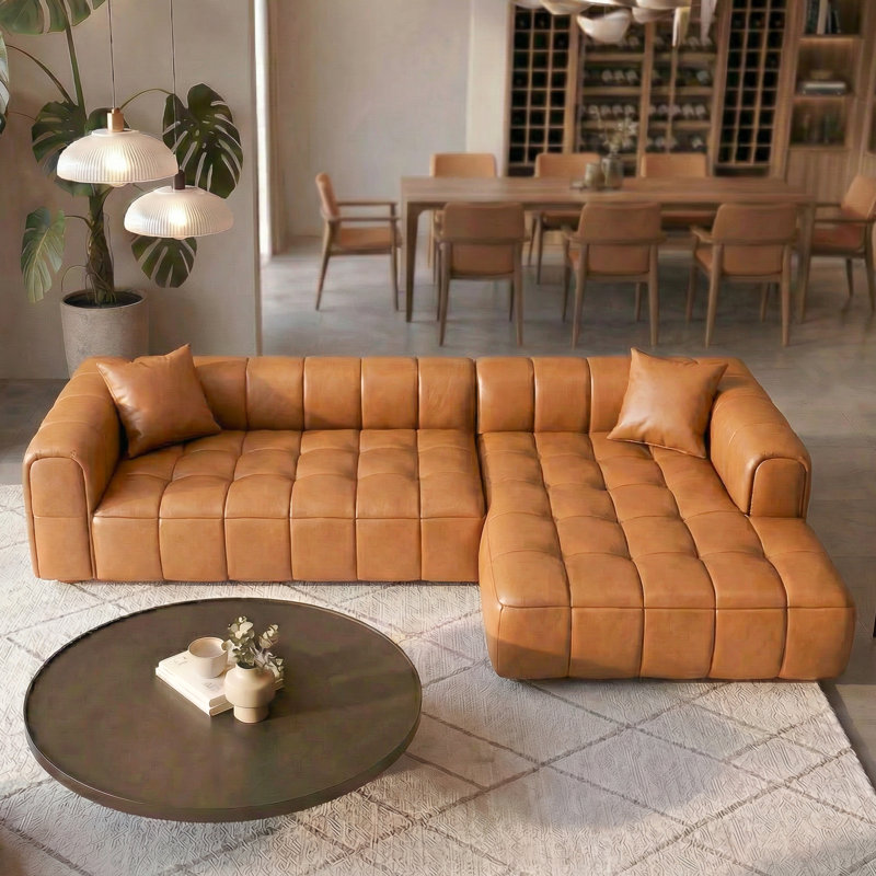 Lasker Modern L-Shaped Sectional With Solid Wood Legs And Stylish Tufted Design