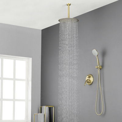 Ceiling Mount Shower Faucet Set Roud Showerhead Bathroom Rainfall Shower System Stainless Steel Shower Trim Kit 12 Inches