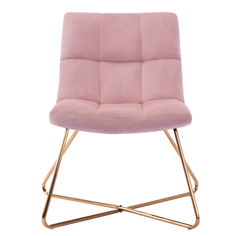 Scheidt 57.15 cm Wide Mid-Century Modern Velvet Lounge Chair with Gold Legs, Salmon Pink