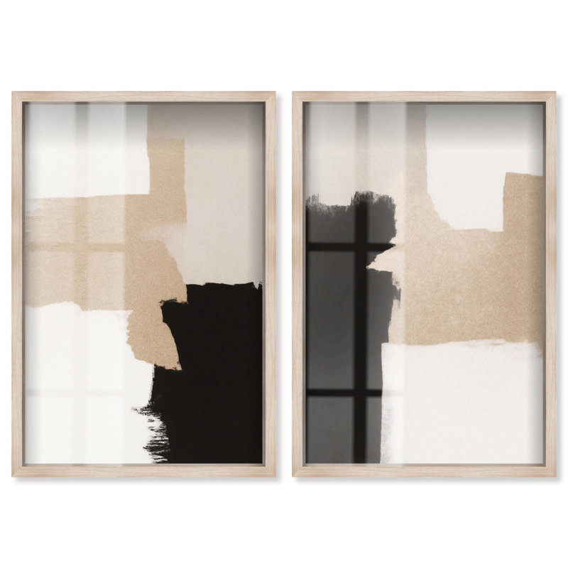 «Neutral Harmony Boho Art», ensemble de 2 panneaux par Shadowbox , H 25 po x l 17 po, Crème, crème