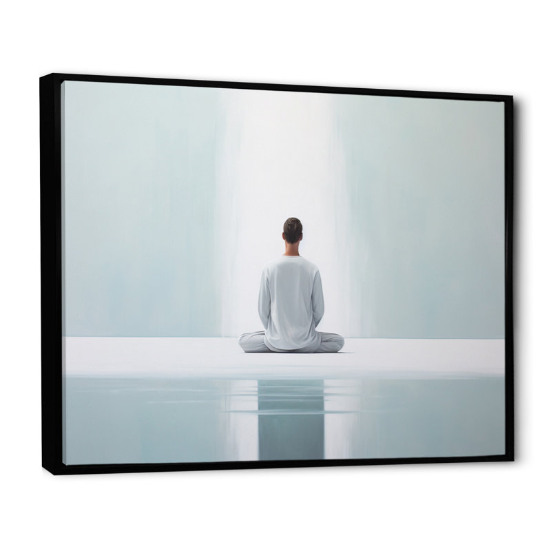 «White Meditation Harmony Of Mind» sur toile, Cadre flottant noir, H 12 po x l 20 po x P 1 po