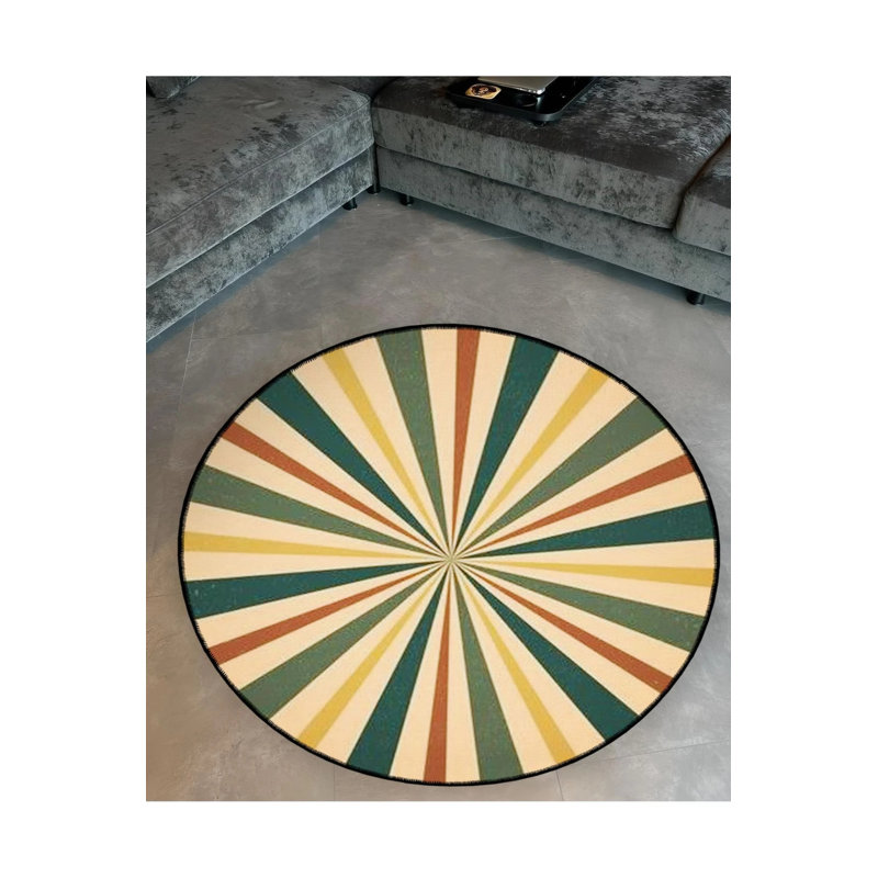 Patterned Woven Base Modern Decorative Carpet In Beige And Green Tones, Round 2'8"