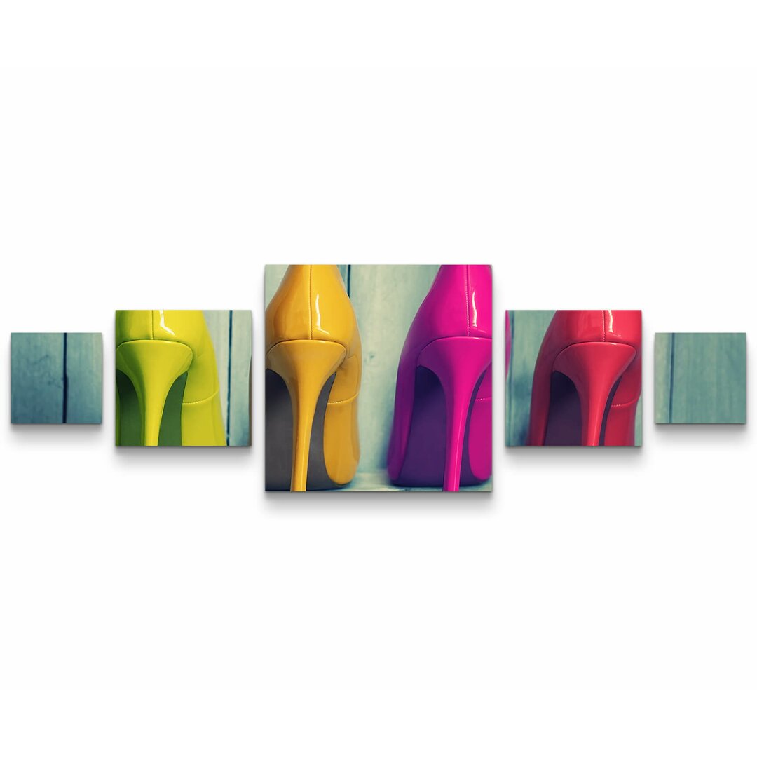 5-tlg. Leinwandbilder-Set Bunte High Heels