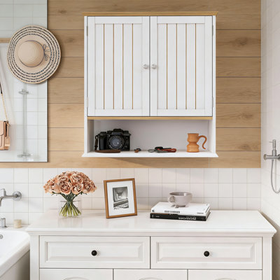 Wall Cabinet With 2 Doors And Open Shelf, Space Saving Medicine Cabinet