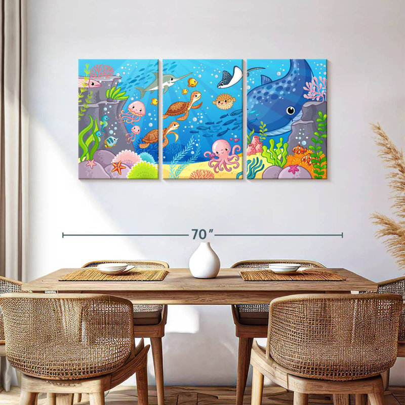 'Cartoon Underwater Animals, 30" H x 62" W