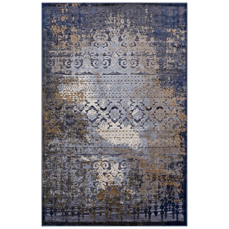 Kalene Distressed Vintage Floral 5'x8' Blue Chenille Area Rug