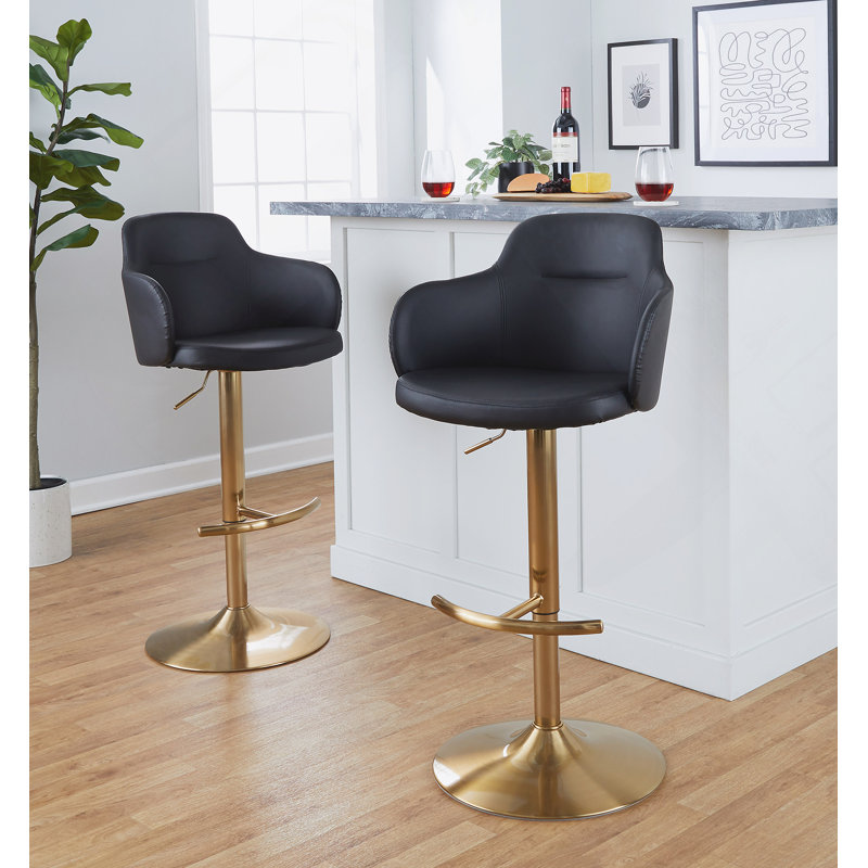 Tabouret de bar réglable en métal chromé et similicuir noir - ensemble de 2