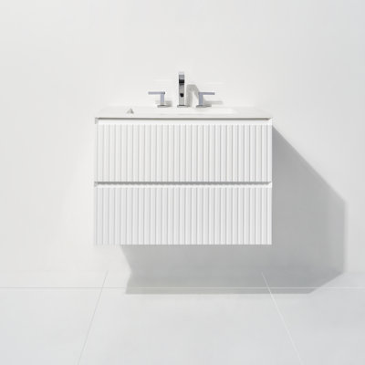Mikhia 30" W x 21.25" D x 22" H Wall-Mounted Single Bathroom Vanity with Solid Surface Counter