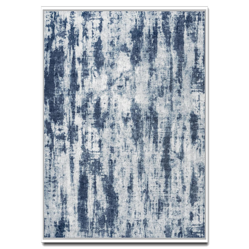 10X14 Washable Modern Abstract Area Rug, Soft Anti-Skid Thin Non-Shedding Indoor Carpet, Floor Rug For Living Room Bedroom Dining Room Farmhouse Nursery Home Office, Blue Grey