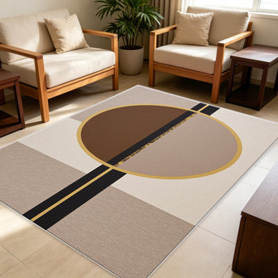 Tapis 1PC Gold Ring Block, élégant tapis décoratif polyvalent, facile à nettoyer et à entretenir, pièce de mobilier idéale pour la chambre à coucher, le salon, le couloir, le vestibule, le dortoir et le bureau afin de rafraîchir l'ambiance intérieure de votre maison