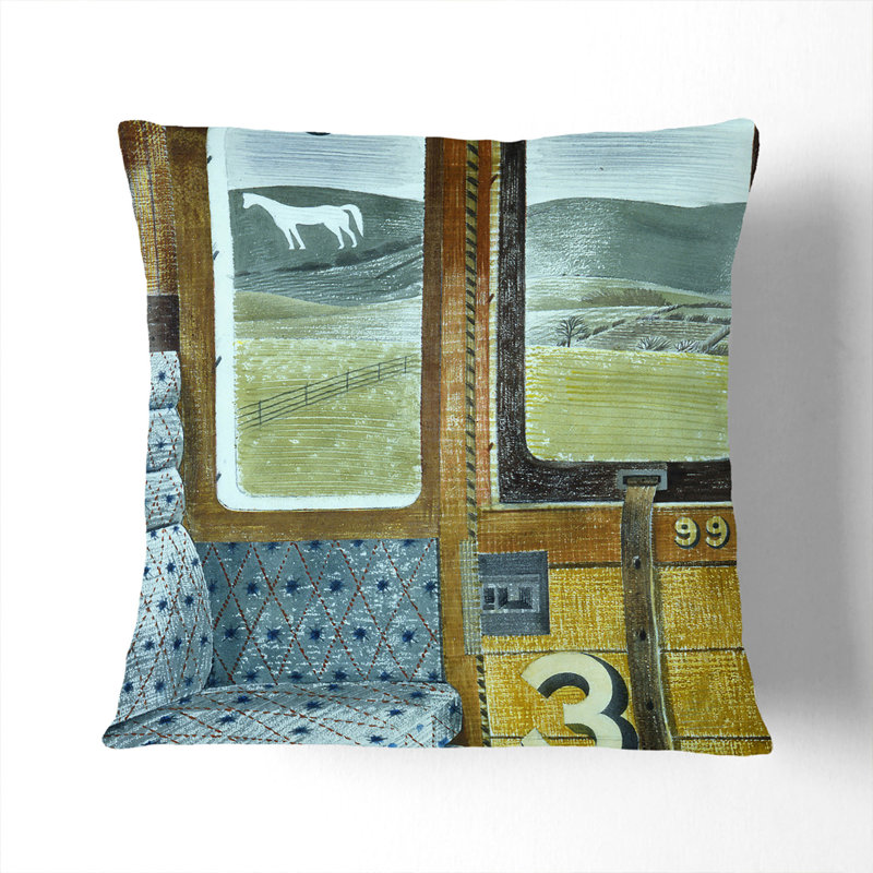 Train Landscape Scatter Cushion with Filling, 40cm H x 40cm W x 15cm D, Stone