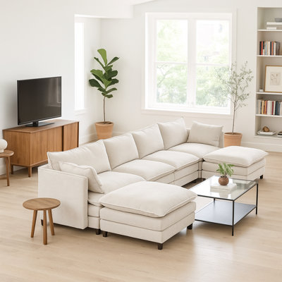 Canapé modulaire en U surdimensionné de 148 po en chenille de luxe modulaire en U 148 po