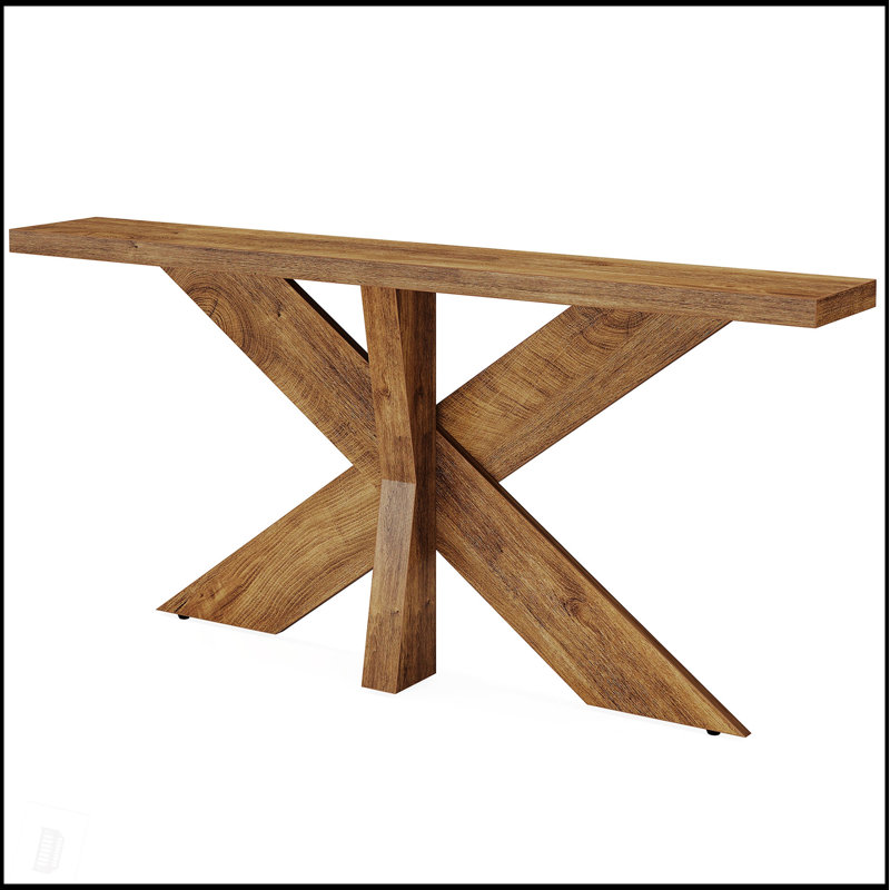 Console de style campagnard 70,9 pouces avec base géométrique en bois, canapé brun chêne pour le vestibule et le couloir