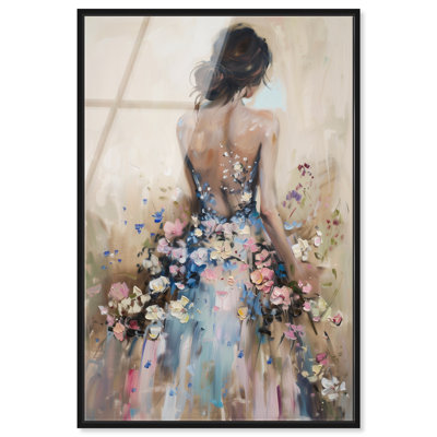 «Dress in Spring Bloom», art mural en verre acrylique brillant encadré par Art Remedy, cadre noir, 10 x 15