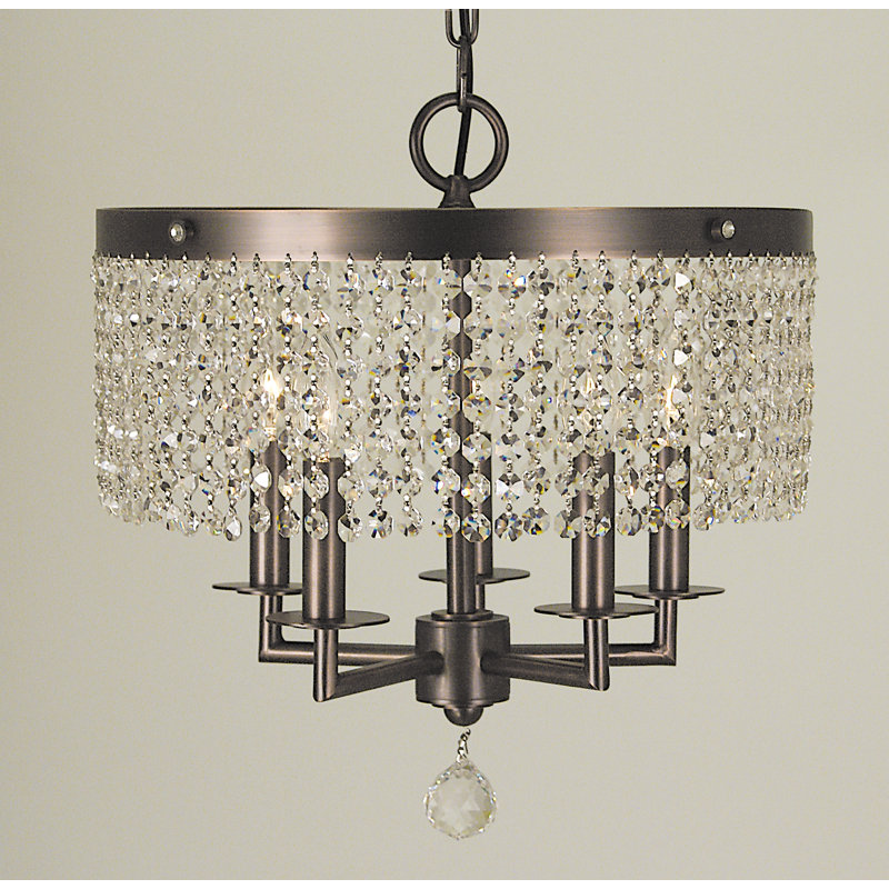 Lustree en cristal 5 lumières Mayflower, H 16 po x l 22 po x P 22 po, Argent poli