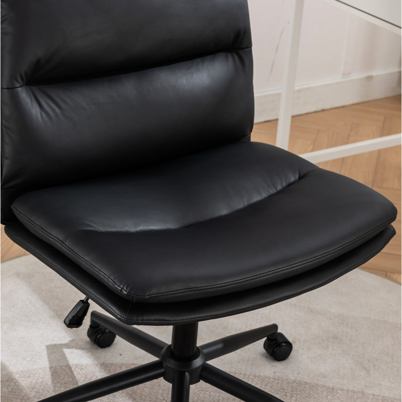 Fauteuil à siège large - hauteur réglable pour le bureau et la coiffeuse en noir avec cadre pivotant et rembourrage confortable