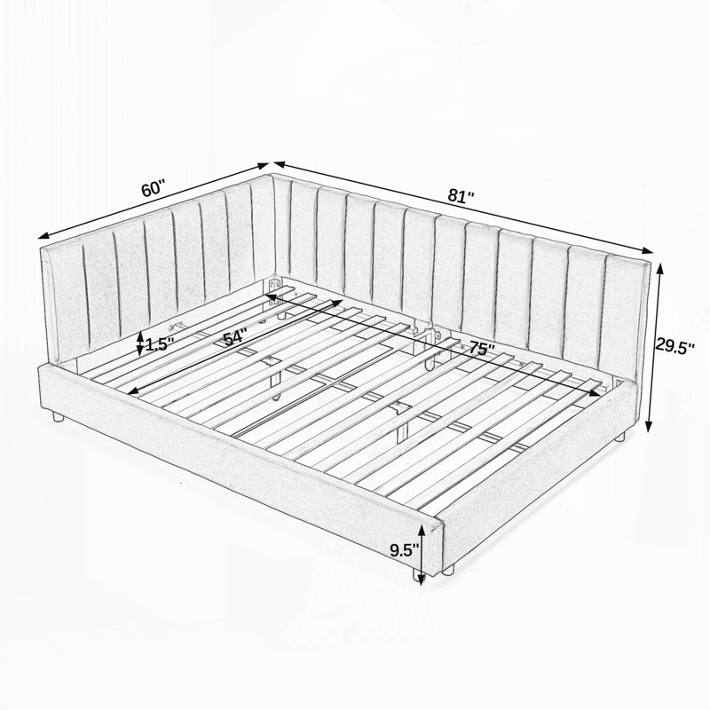 Upholstered Bed Frame with Comfortable Backrest and Armrests, Black
