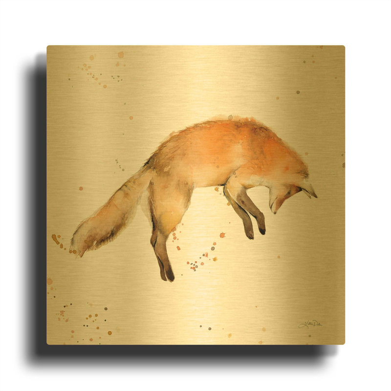 «J passer le renard» par Katrina Pete, art mural en métal doré, 36 po x 36 po, 36 po x 36 po