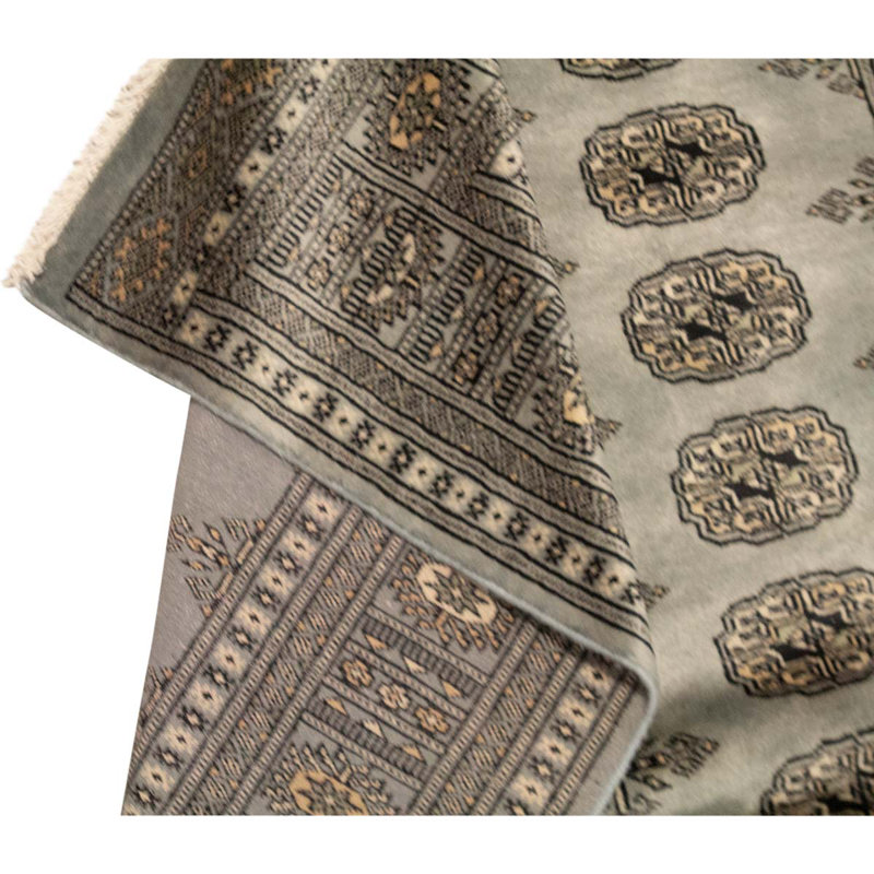 Tapis gris en laine noué à la main de conception unique 3 pi 11 po x 6 pi