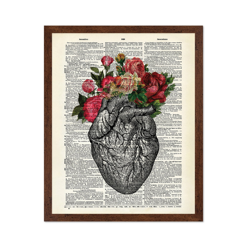 Cœur floral, Affiche, H 12 po x l 16 po, Encadrement brun