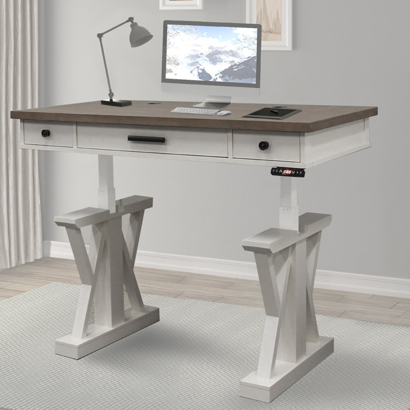 Kelsie-Leigh Adjustable Solid Wood Top Writing Desk with Power Outlet, Beige