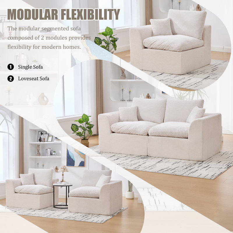 Canapé modulaire à compression modulaire en velours côtelé 80,3 po, Beige