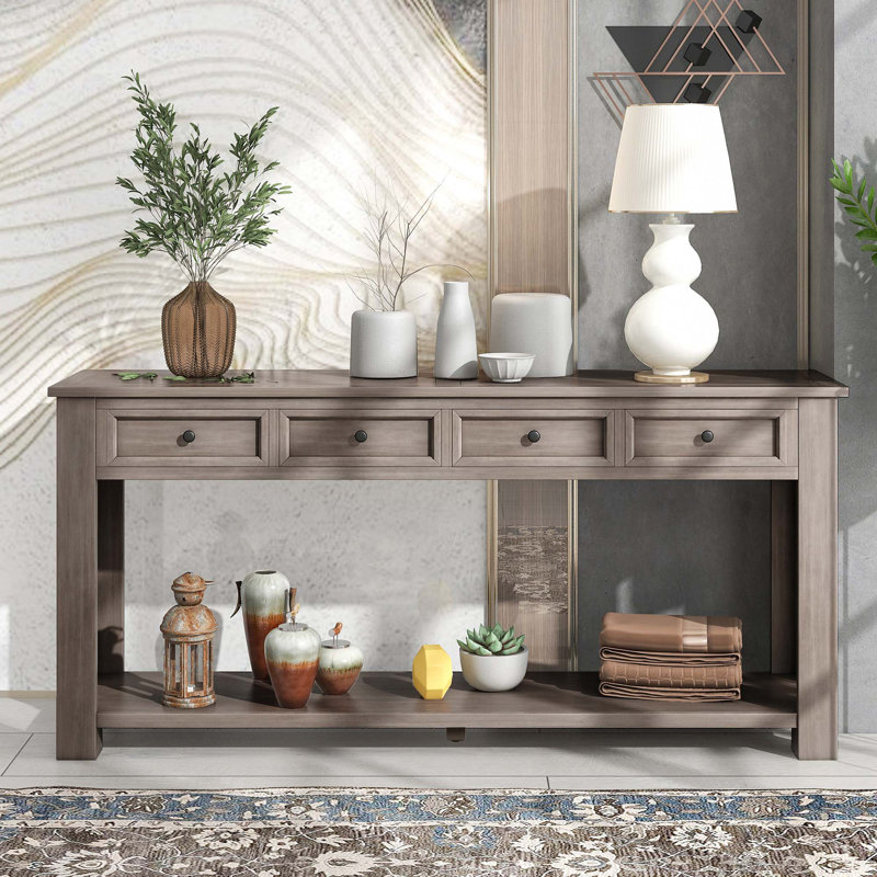 Hudis Console Table Sofa Table Sideboard with Storage Drawers and Bottom Shelf, Gray Wash