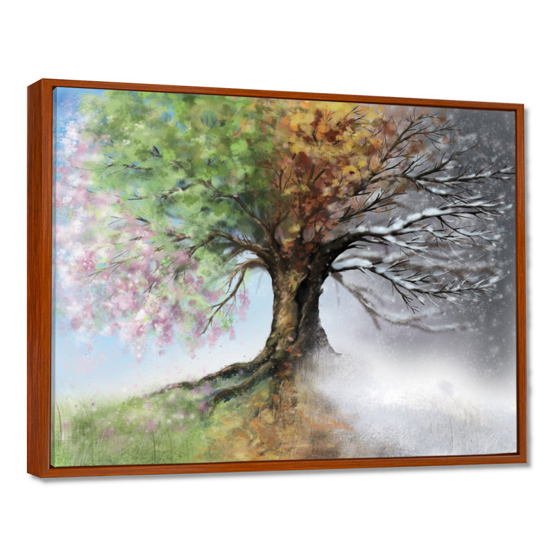 Arbre sur toile, impression de nature quatre saisons - Arbre avec quatre saisons, H 12 po x l 20 po, Brun