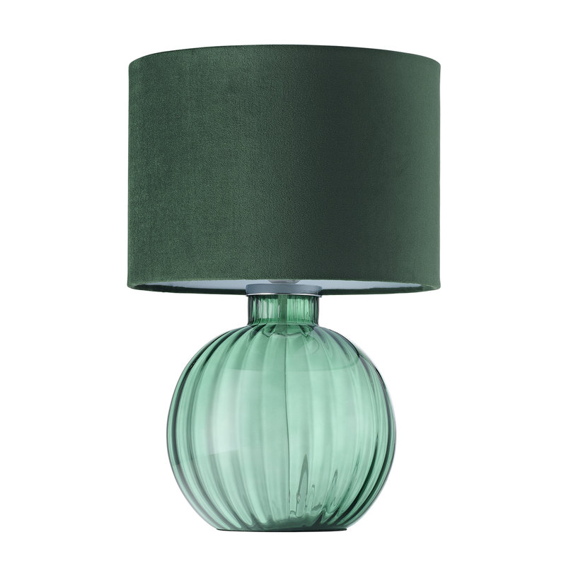Mitzi Contemporary Ribbed Glass Table Lamp with Velvet Fabric Shade, Green
