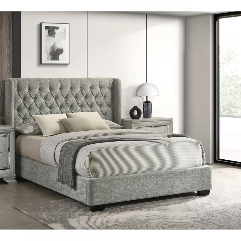 Tête de lit tapissier 1pc, gris, Grand lit