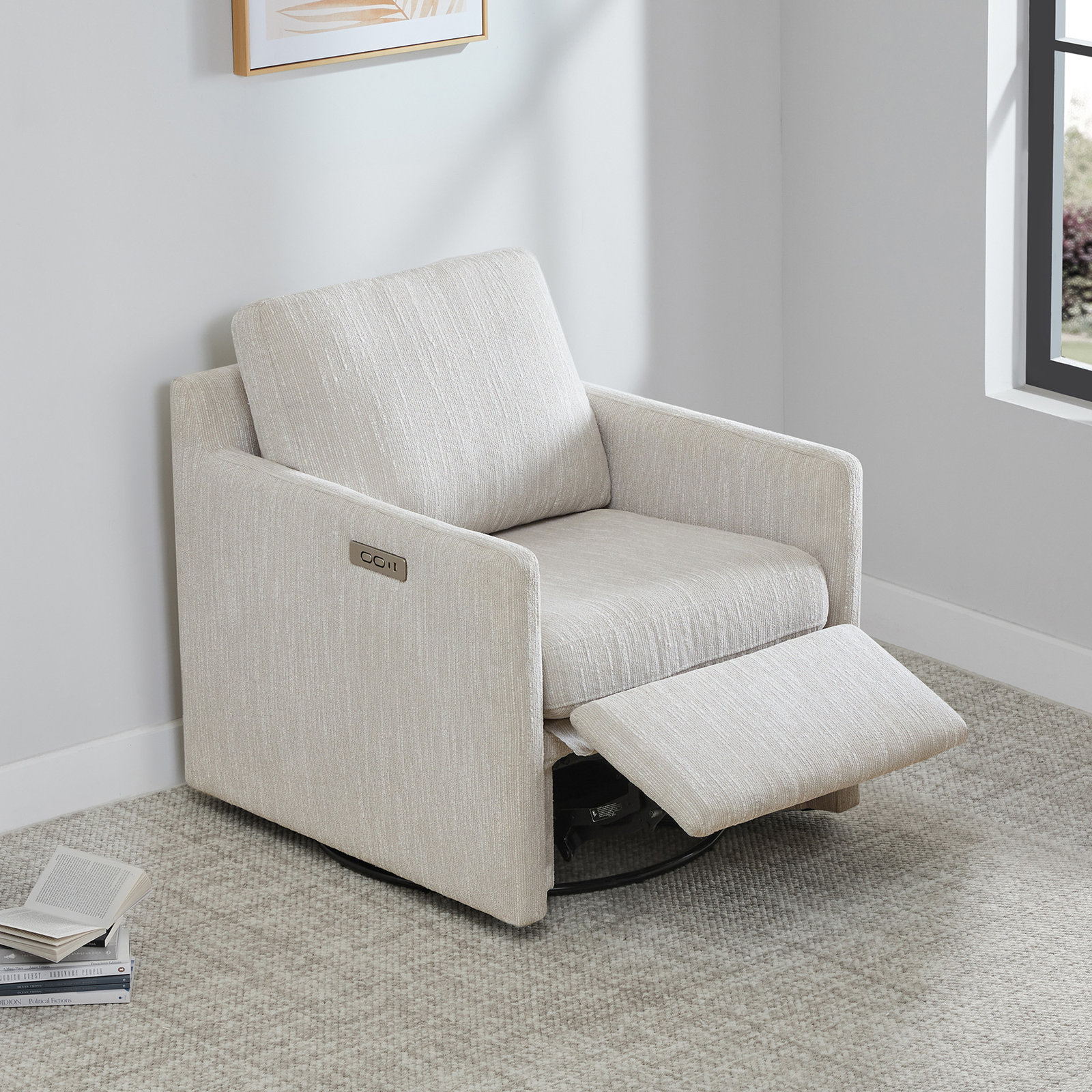 Elvia 30" Swivel Power Recliner, Snow Performance Textured Weave