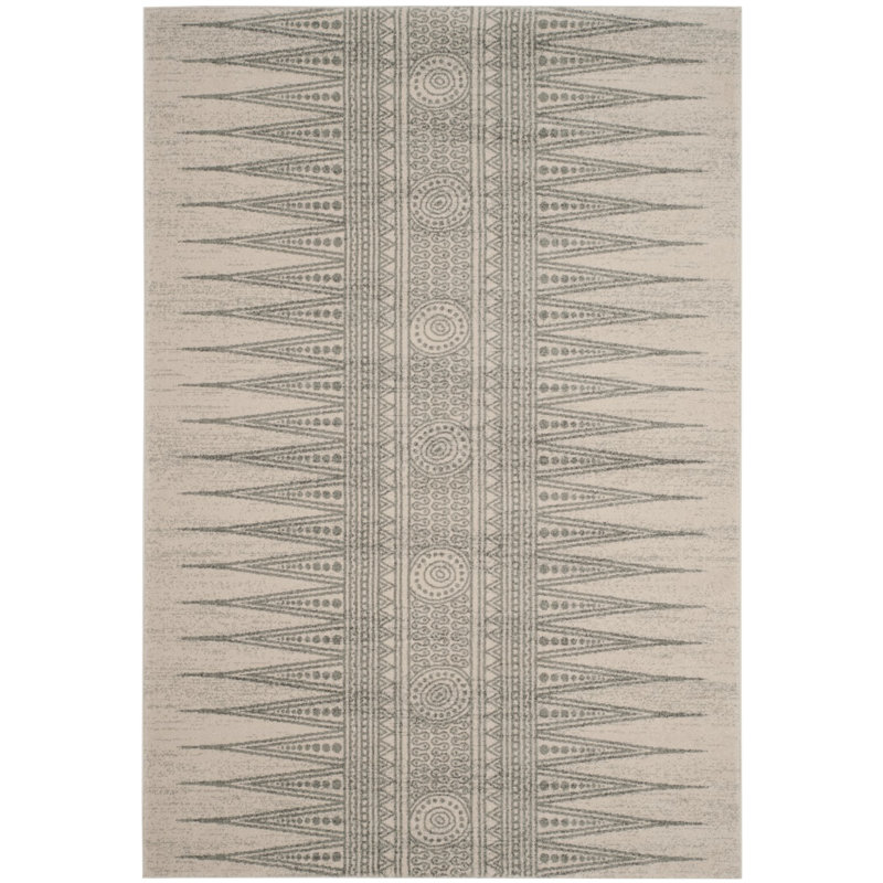 Tapis ivoire / argenté Abbingt Southwestern, Rectangle 6 pi 7 po x 9 pi