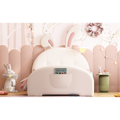 Lit simple blanc avec forme de lapin charmant et construction stable - tête de lit et base rembourrée robuste