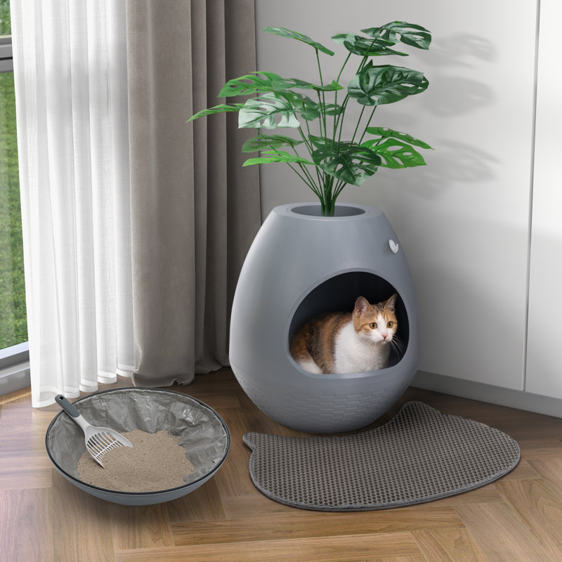 Enceinte cachée pour bac à litière avec jardinière / maison de chat décorative avec litière de remplacement, sacs, pelle