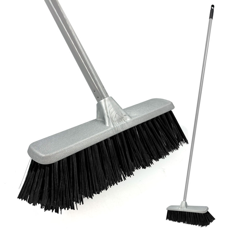 Stiff Bristle Indoor Broom Silver Sweeping Metal Handle Brush