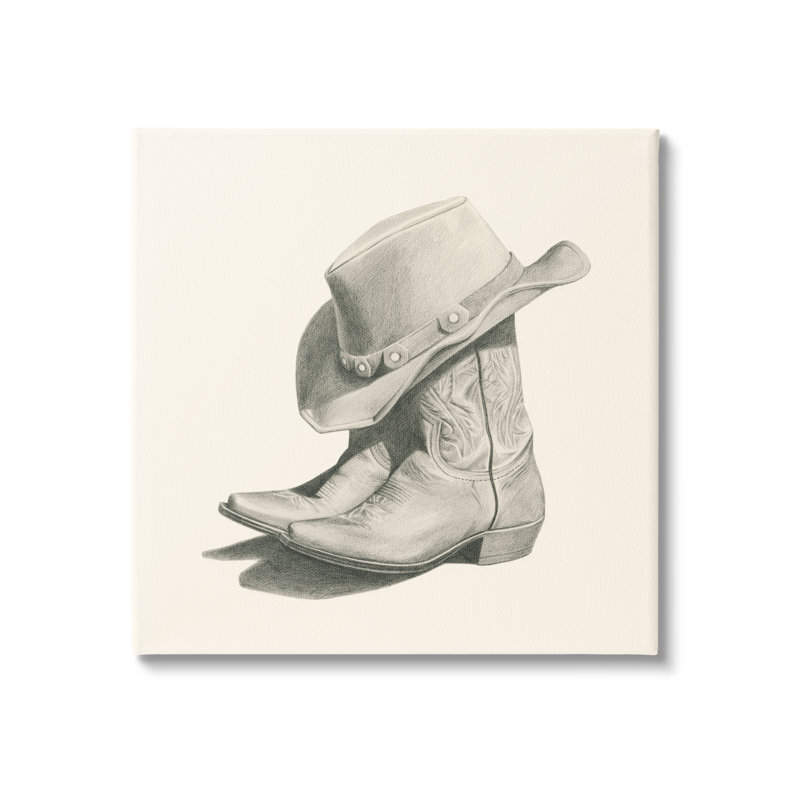 «Cowboy bottes on wood» par Grace Popp, peinture, H 36 po x l 36 po x P 1,5 po