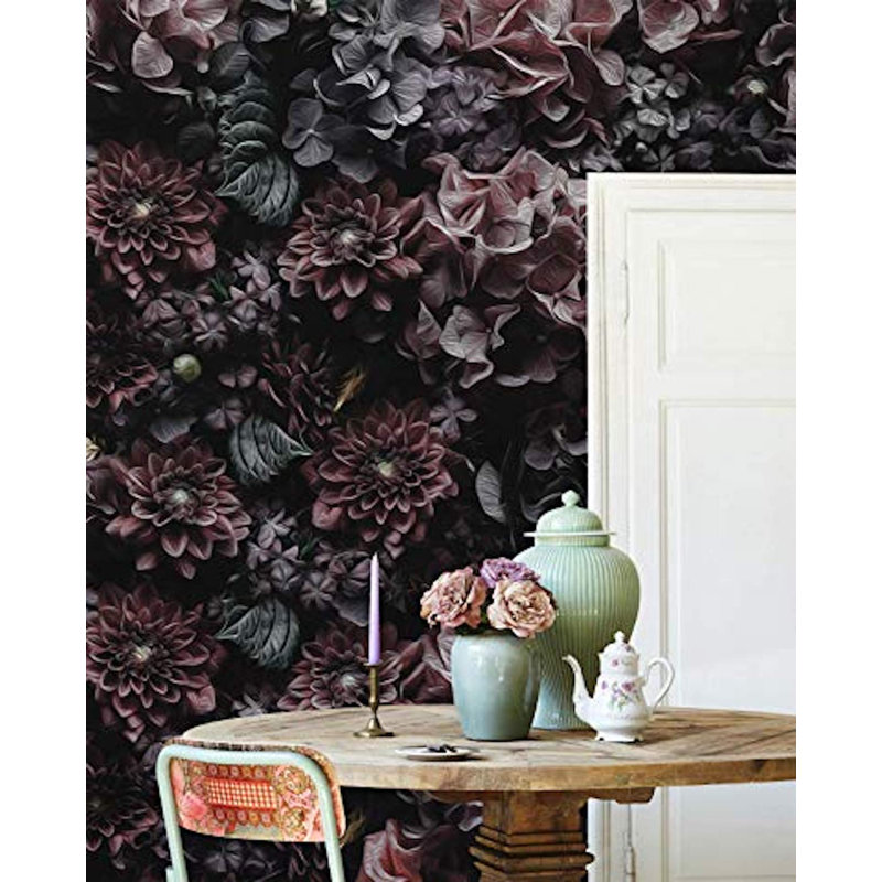 Papier peint amovible floral foncé Draughn, l 55 po x L 35 po