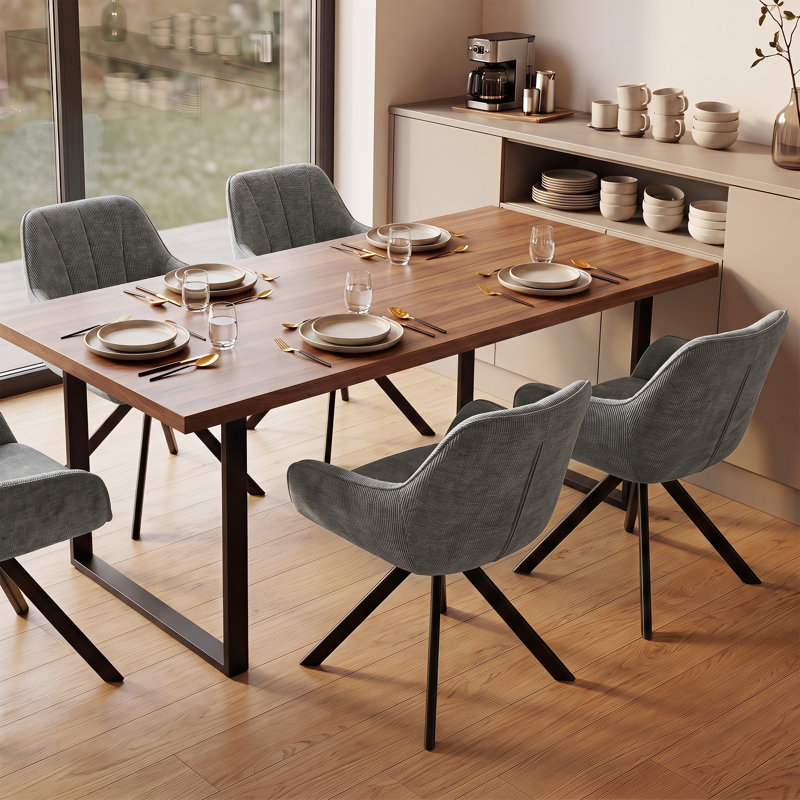 Set of 4 Upholstered Dining Chairs, Soft Fabric Seat with Sturdy Metal Legs, Modern Kitchen & Living, Dark Grey