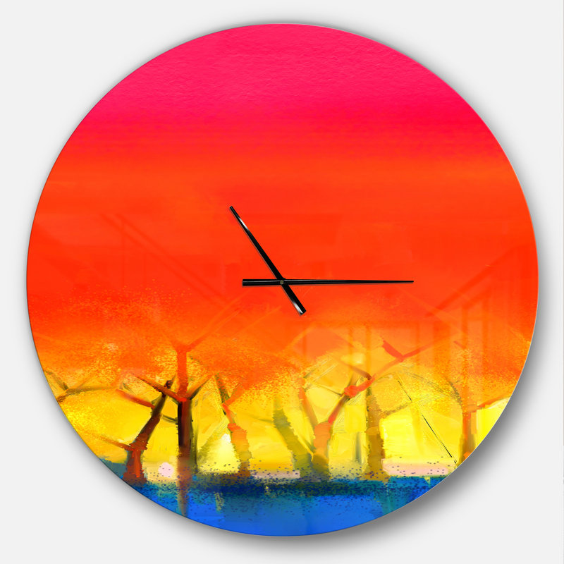 Arbre et ciel rouge printemps - horloge murale moderne, Surdimensionné