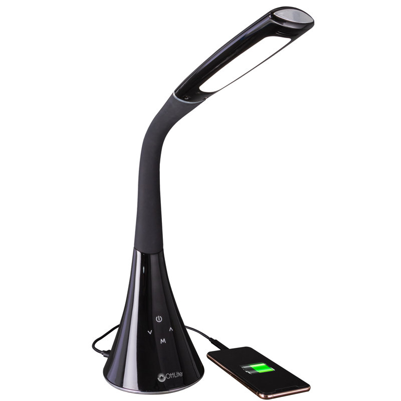 OttLite Swerve LED Desk Lamp with 3 Colours & USB, Long-Lasting ClearSun LED Light, Flexible Neck