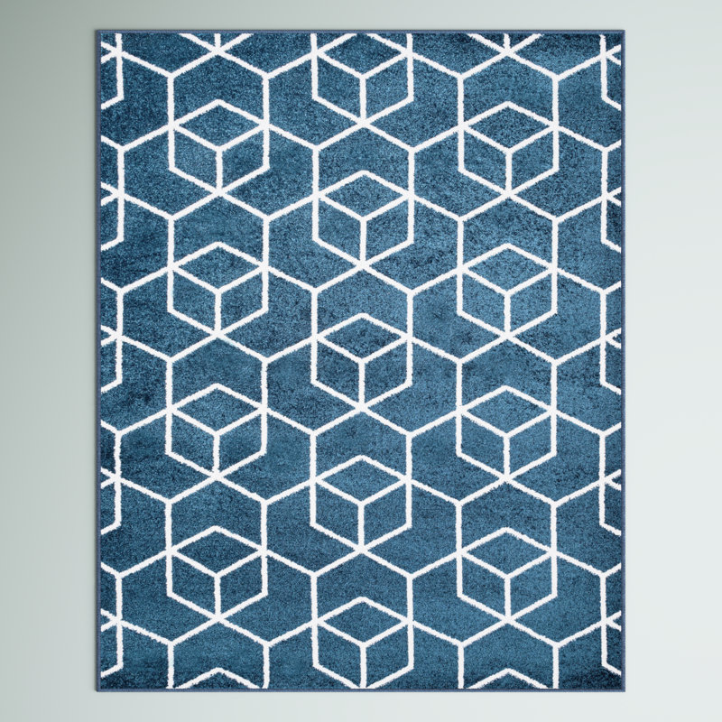 Mashawna Blocks Modern Geometric Navy/White Rug, Rectangle 4' x 6'