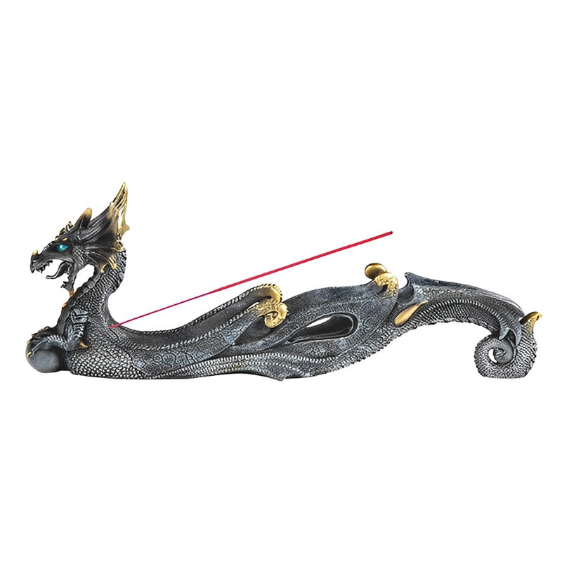 12"W Black Dragon Incense Burner Figurine