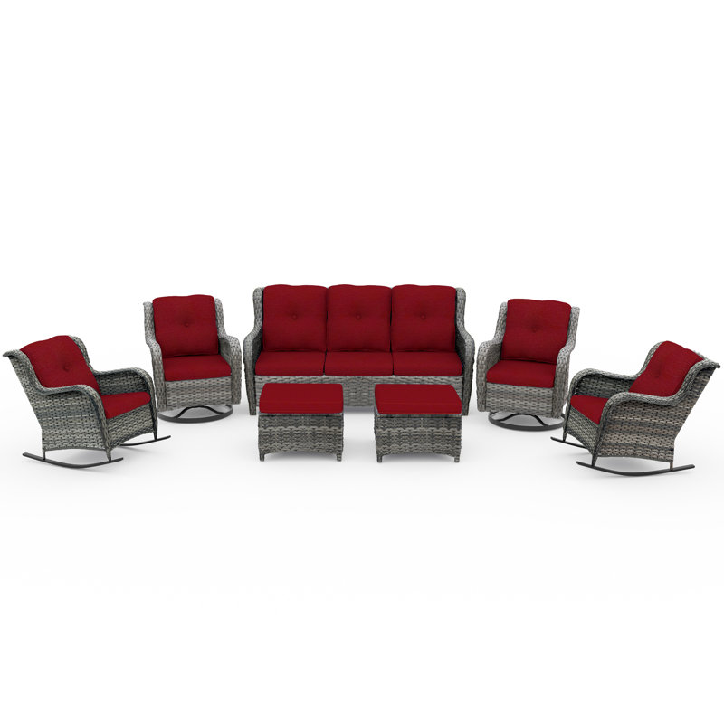 Ensemble de conversation d'extérieur pour 7 personnes avec coussins Loreley, Rouge