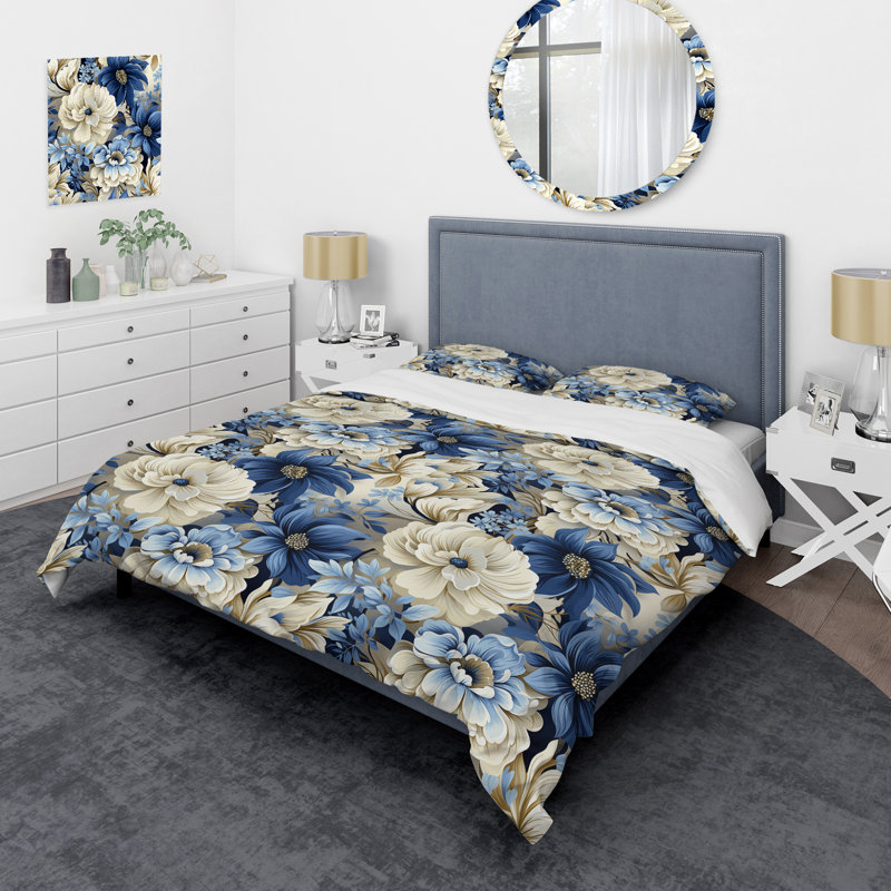 Ensemble de housse de couette floral - polyester microfibre Coastal Blues, Housse de couette simple + 1 taie décorative stan