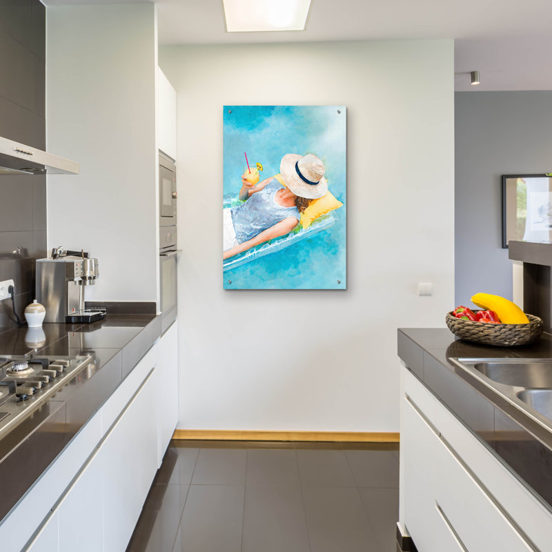 Art mural en verre épique «Pool Girl» par Andreas Magnusson, H 36 po x l 24 po x P 0,2 po