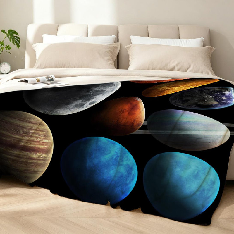 Jeté en flanelle transparente ultra douce, imprimé solaire et espace simple face, Twin 60" x 80"