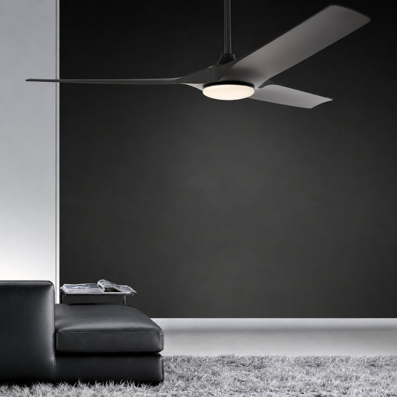 Gossamer 52'' Indoor Ceiling Fan with Light and Remote, Ceiling Fan with LED Light Kit, Modern 3-Blade Design, Quiet 6-Speed DC Motor - Matte Black