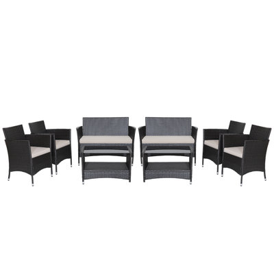 Ensemble de conversation en osier pour 8 personnes avec coussins Ludvig