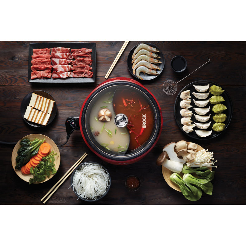 Starfrit Red Dual-Sided Electric Hot Pot with Glass Lid